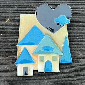 Vintage Lucinda House Pin – Whimsical Mixed Media Brooch